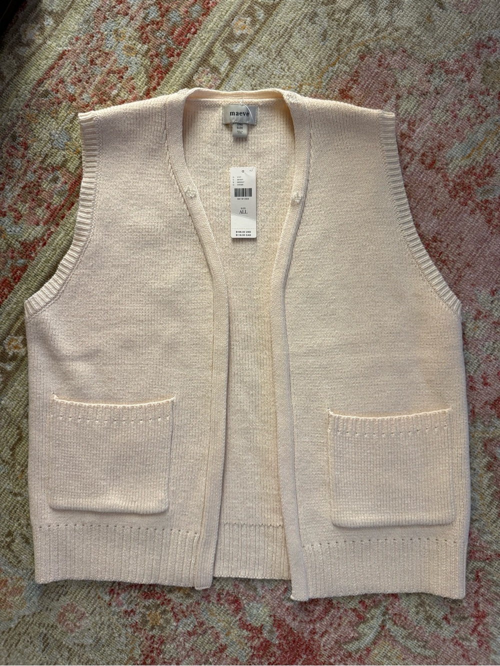 NWT Maeve Cream Knit Pocket Sweater Vest